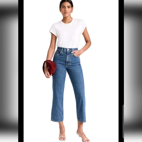 Slvrlake Womens Medium Wash London Crop Designer Premium High Rise Jean 27